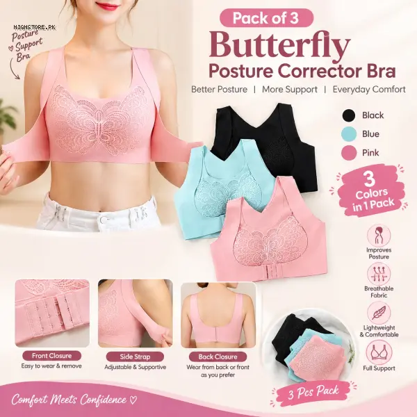 Posture Correct Butterfly Bra (Pack Of 3) 1