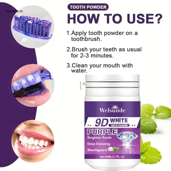 Welsunde 9D White Purple Teeth Whitening Powder 1
